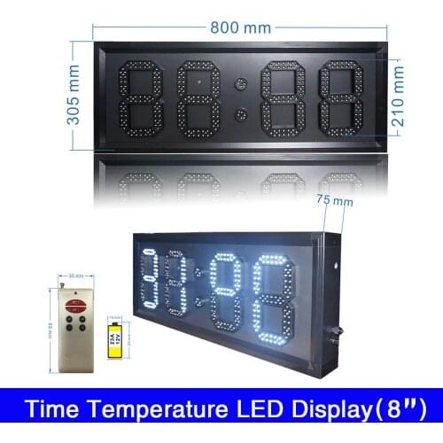 Custom made New Design 8''Inch White Red Yellow Green Color LED Time Temperature Signs Digital Display Aluminum alloy frame
