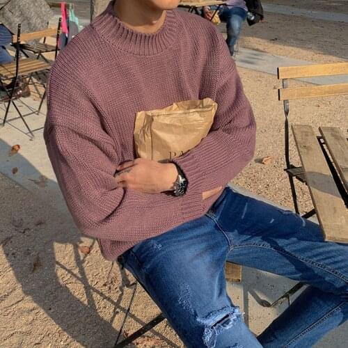 Winter new mens crew neck sweater Korean version of the trend of loose knit sweater thickened bottoming shirt sweater