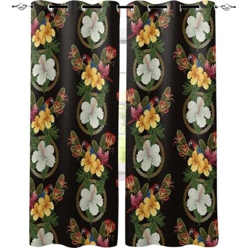 Parrot Hibiscus Tropical Plant Flower Window Curtain Home Decor Curtains for Living Room Bedroom Kitchen Door Curtain
