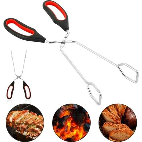 Portable Long Handle Scissors Type Outdoor Kitchen Barbecue Tongs Clamp Grilling Multifunction Food Clip Camping Cooking
