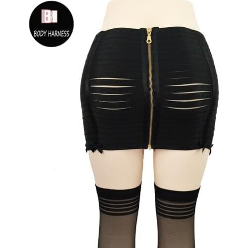 Package Harness Dress Goth Bondage Lingerie Women Tights Dress With Zipper Pole Dance Dress