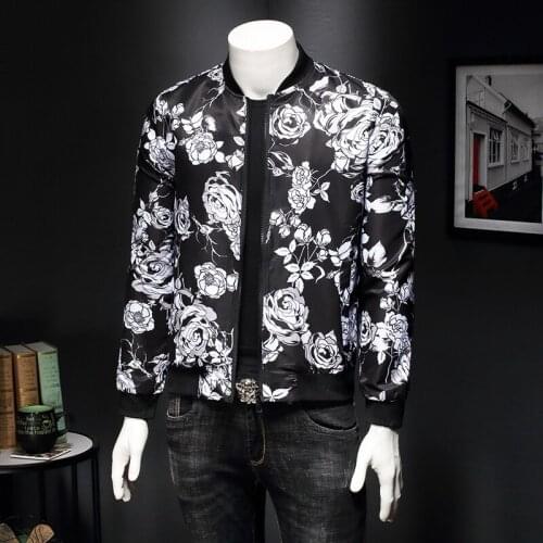 Floral Print Loose Casual Man 5xl Windbreaker Party Men Chaqueta Hombres Bombardero Vintage Jacket