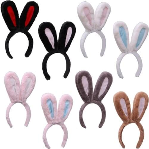 Bendable Faux Fur Rabbit Ears Plush Headband Contrast Color Bunny Animal Hair Hoop Kawaii Lolita Party Cosplay Costume