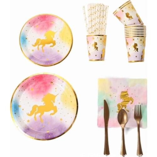 Rainbow Unicorn Birthday Party Tableware Set plates Cup Kids Favor Unicorn wedding Baby Shower Party Decorations