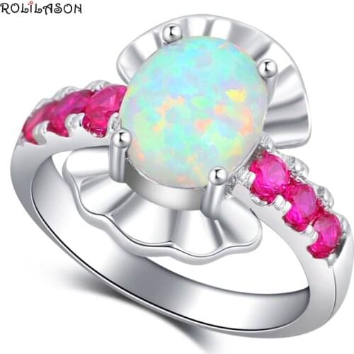 ROLILASON Elegant Design Rose Zircon White Fire Opal silver plated Fashion Jewelry Rings USA Size #6#7#8#9#10 OR867