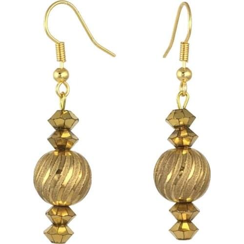 Earring Dangle And Drop 24k Gold Painted Glass Beaded Handmade Woman Fashion Jewelry Made In Turkey