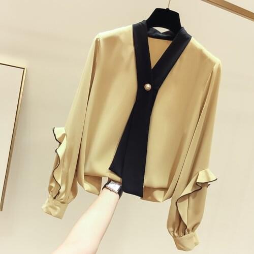 Chiffon Blouse New Women Tops Long Sleeve V-Neck Work Wear Shirts Elegant Lady Casual Blouses Womens Blusas Plus Size A121