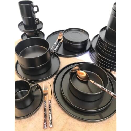 Stackable Matt Black 30 Piece 6 Seater Dining Breakfast Team
