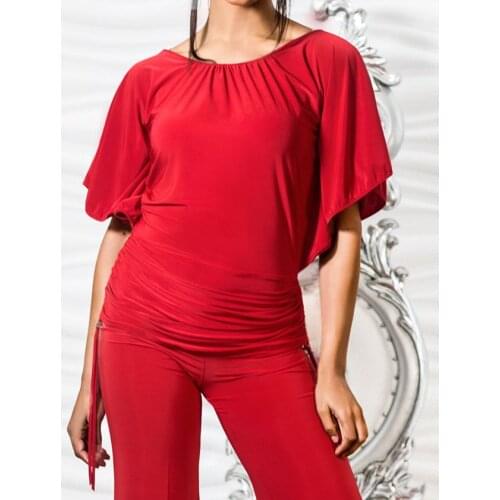 Modern dance Latin dance performance top bat sleeve cross cord back collar top T17007