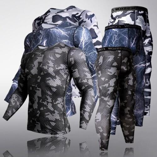 Sportswear Men Compression Camouflage Tracksuit 2 sets Long johns underwear Fitness tights Tactical MMA leggings mens jogging