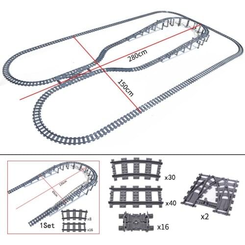 City Trains Viaduct Flyover Tracks Straight Curved Rails Railway Switch Building Block Bricks High-Tech Creative Technical Toys