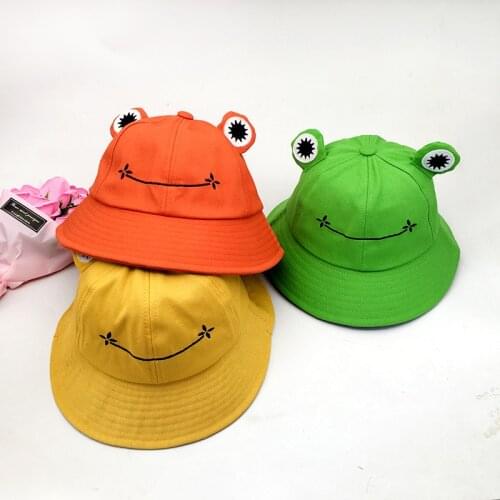 Spring And Autumn Womens Bucket Cap Baseball Caps Funny Frog Fishermans Hats Cute Big Hat Childrens Cotton Sun Cap Frog Hat