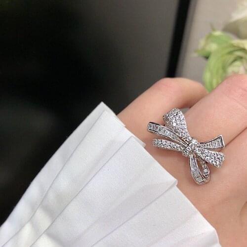 High Quality Eternity 925 Sterling SilverBowknot Ring Engagement Wedding Band Rings for Women Daily Wear Korea Jewelry Fashion