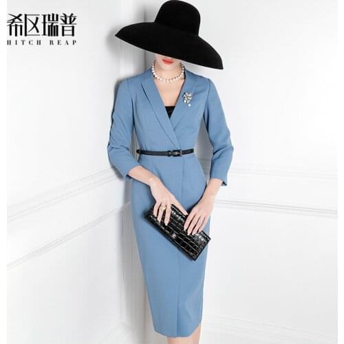 High End Suit Dress Womens Autumn Dress 2021 New Temperament Celebrity Professional Slim Dress V-Neck