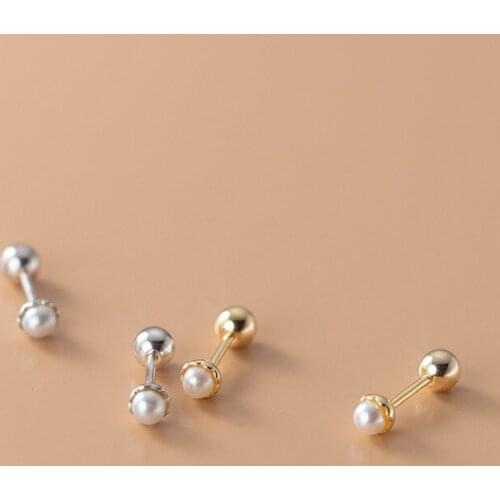 925 Sterling Silver Sweet Cute Pearl Stud Earrings Simple Fashion For Women Lady Daughter Party Jewelry