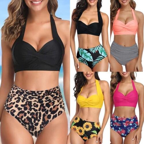 Two piece personalized neck and waist strap print split Swimsuit Bikini summer sports womens swimsuit,SAGACE bikini 2021 woman