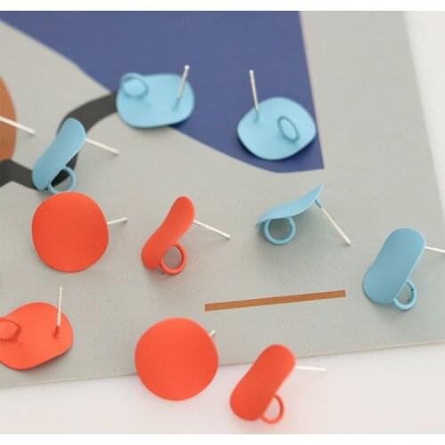 10 PCS 15mm Fashion Metal Copper Spray Paint Round Ear Stud DIY Earrings Accessories For Jewelry Making