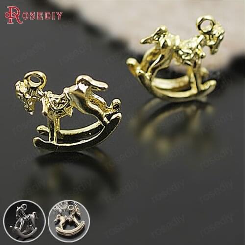 25758)30PCS 15x15MM Gold Color Zinc Alloy Rocking Horse Charms Pendants Diy Jewelry Findings Accessories Wholesale