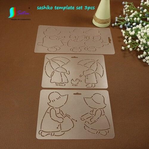 3pcs Small Girl Series Handmade DIY Embroidery Template 3 Pattern Style Patchwork Sewing Tool Line Drawing Template A0244F