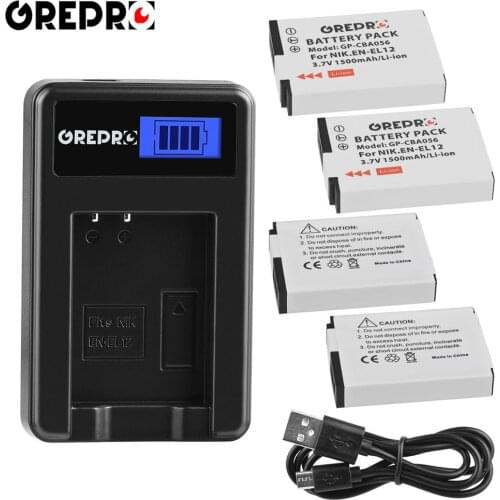 4Pcs EN-EL12 EN EL12 battery + LCD USB Charger for Nikon Coolpix S610 S610c S710 S620 S630 AW100s AW110s AW120s S8000 S6000