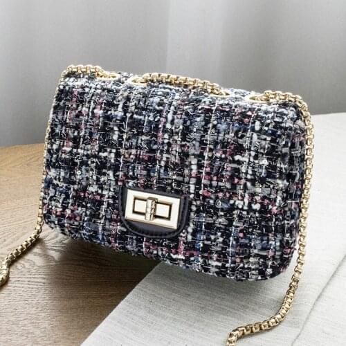 4PCS / LOT Small Flap Shoulder Bags Women Messenger Gold Chain Cross Hand Bag Female Vintage Satchel Woolen Crossbody Bags