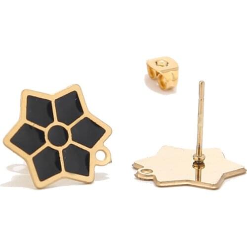 6pcs 304 Stainless Steel Gold Earring Studs Ear Pin Enamel Flower Post with Butterfly Earring Backs for Earring Making Findings