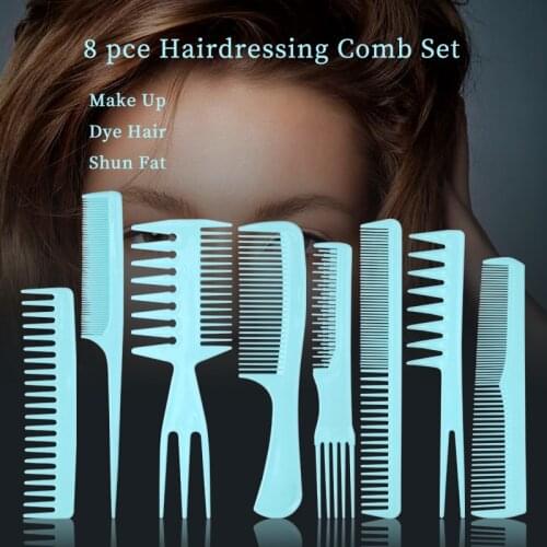 8pcs Hot Sale Plastic Various Comb Teeth Barbershop Professional Hair Combs Set Salon Hairbrush