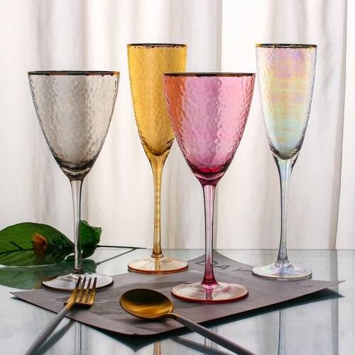 Symphony gold rim and hammered wine glass European style amber triangle goblet color cone champagne glass