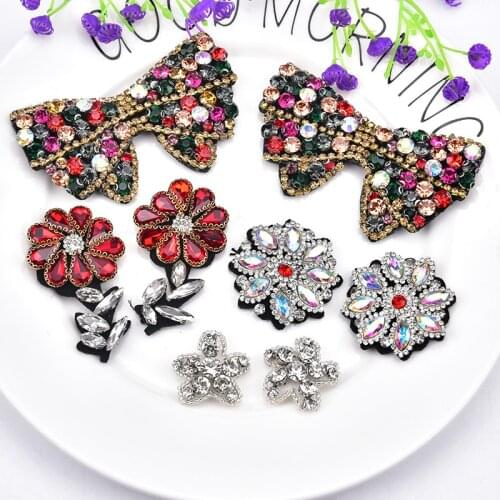 Large Rhinestone Glass Crystal Star Bee Butterfly Applique Sewing Flower Bow knot Embroidery Patches for Clothes Wedding Dress
