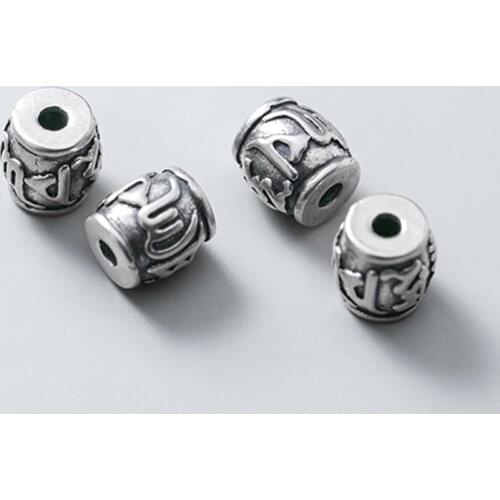 925 Sterling Silver Barrel Shape Buddhism Mantras Spacer Beads 8mm Solid Handmade Silver Loose Beads DIY Jewelry Accessories
