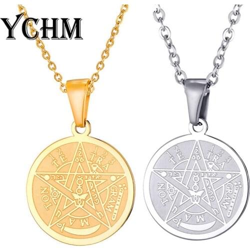 YCHM Star Pendant Necklace for Men and Women Stainless Steel Multi-religious Symbol Necklace Jewelry Hip Hop Retro Fashion
