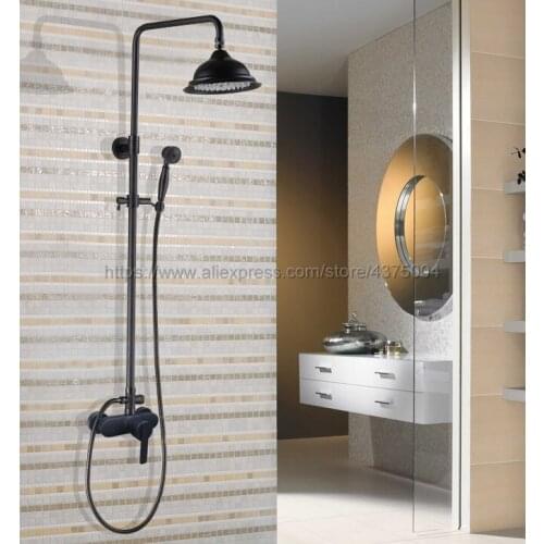 Black Oil Rubbed Brass Bathroom Shower Faucet Bath Faucet Mixer Tap With Hand Shower Head Set Wall Mounted Nhg153