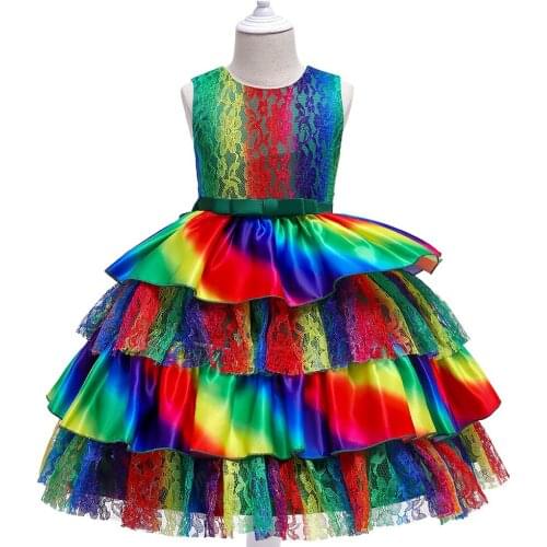 Princess Kids Girl Flower Lace Dresses Baby Girls Christening Gown Formal Dress Festival Toddler Colorful Birthday Party Outfi