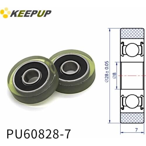 Diameter 28mm, PU polyurethane bearing ,Rubber coated soft pulley/Roller ,width 7mm
