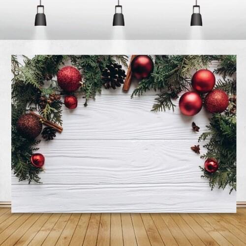 Photo Backdrop Winter Christmas Pine Cones Branches White Wood Plank Wooden Board Wall Party Child Photo Background Photocall