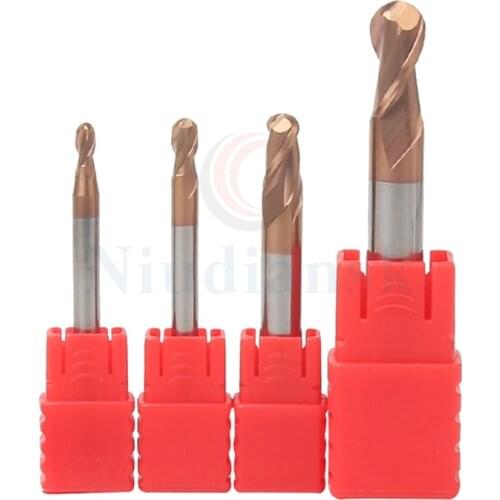 HRC55 Tungsten steel ball end mill 2-blade carbide milling turning tools CNC lathe extension milling cutter High-quality coating