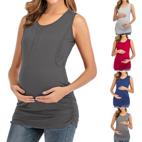 Summer Womens O-Neck Maternity Nursing Breastfeeding Pregnant Tops Solid Colors Sleeveless Double Layer Pregnancy Tanks Tops#g4