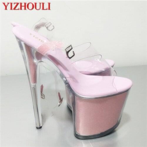 Fashion sexy transparent crystal 20 cm high heel platform pole dancing/performance/star/model shoes, banquet shoes
