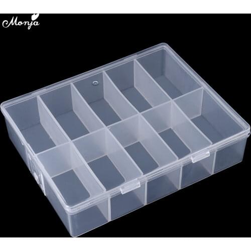 Monja 10 Grids Rectangle Transparent Nail Art Storage Box Nail Rhinestone Jewelry Manicure Decoration Accessories Container Case