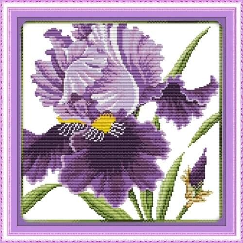 Purple blossoms cross stitch kit flower 14ct printed fabric canvas stitching embroidery DIY handmade needlework