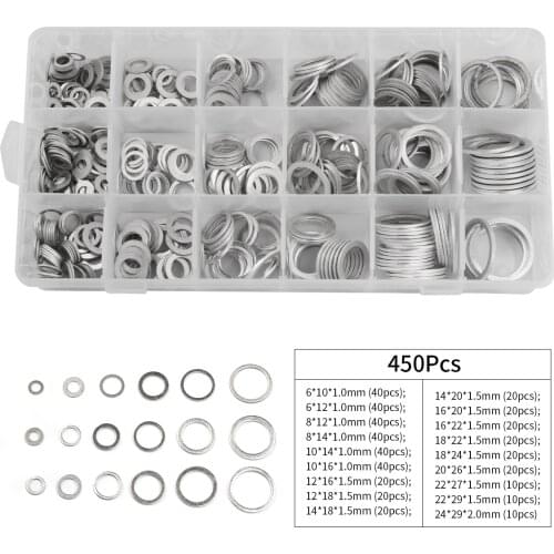 450Pcs Gaskets Washers Gasket Aluminum Flat Metal Washer Gasket Assorted Aluminum Sealing Rings set With Box