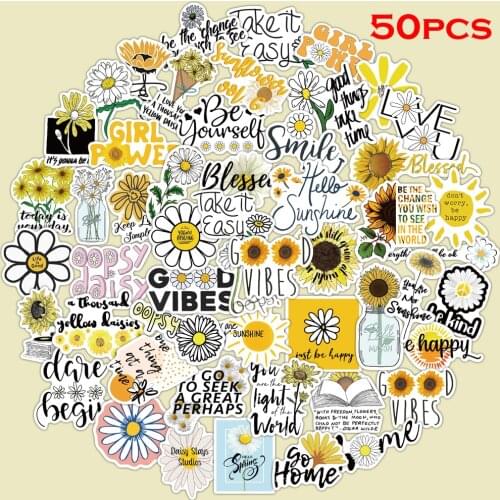 50pcs Daisy stickers Toy Graffiti Stickers Waterproof Sunscreen PVC Stickers for DIY Laptop Luggage Bicycle Motorcycle