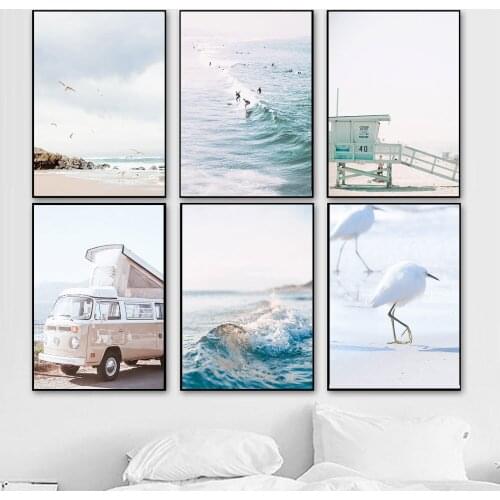 Nordic Style Beach Wall Art California Lifeguard Canvas Painting Ocean Posters and Prints Decorations for Living room Home Decor
