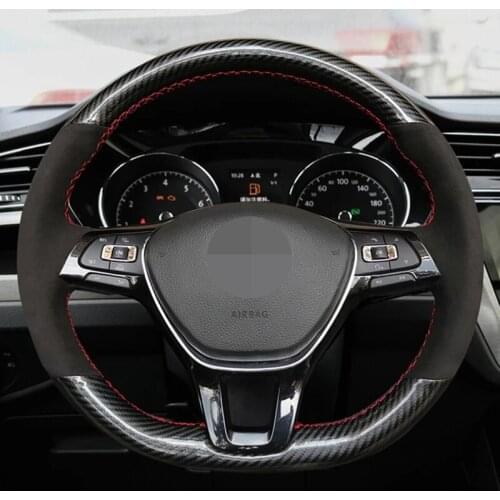 Non-slip Black Carbon Fiber Suede Car Steering Wheel Cover For Volkswagen VW Golf 7 Mk7 New Polo Jetta Passat B8 Tiguan Sharan