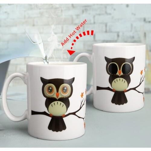 Novelty Owl Magic Mug Color Changing Cup Coffee Tea Milk Handle Cup Fun Gifts 300ml