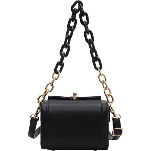 New Fashion Women PU Leather Purses and Handbags High Quality Thick Metal Chain Clutch Bag Causal Simple Female Shoulder Bags