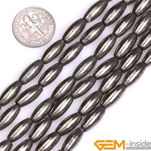 Olivary Rice Shape Irony Gray Pyrite Beads Natural Stone Bead DIY Acceories Bead For Jewelry Making Strand 15" Wholesale