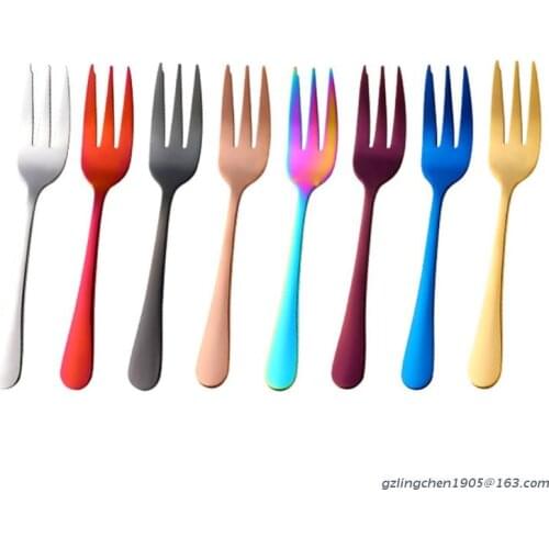 P8DE 1Pc Dessert Pastry Fork Multicolor Rainbow Stainless Steel Cake Fruits Salad Appetizer Notched Small Fork for Snack Cutlery