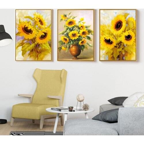 Flower Art Poster Sunflower Canvas Painting Yellow and Brilliant Wall Art Nordic Prints Pictures for Living Room Home Decor