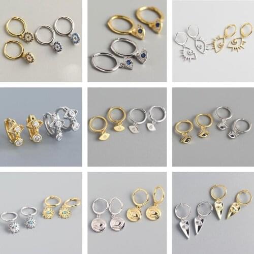 PONYKISS Trendy 925 Sterling Silver Eye Zircon Hoop Earrings for Women Party Fine Jewelry Prevent Allery wholesale Accessory